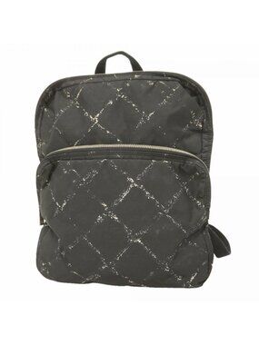 Chanel Backpack Vintage Travel Nylon Black Silver